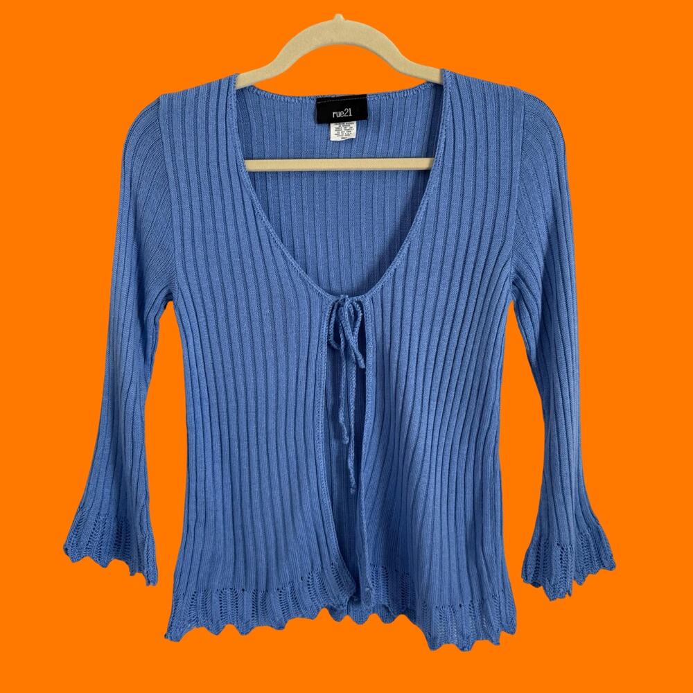 90's vintage blue minimalist boho y2k open front cardigan SMALL rue 21